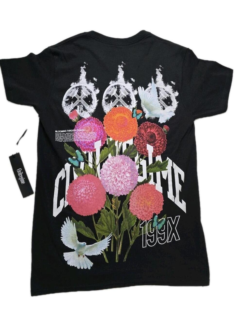 Civil Regime 199X Blooming Through Chaos Tee Black Small NWT